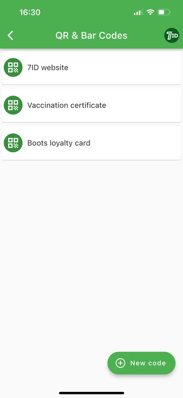 7ID: Keep QR and Barcodes in one app
